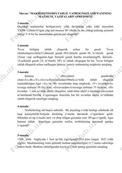 makro iqtisodiyatni ta'hlil va prognorzlash fani — DOCX