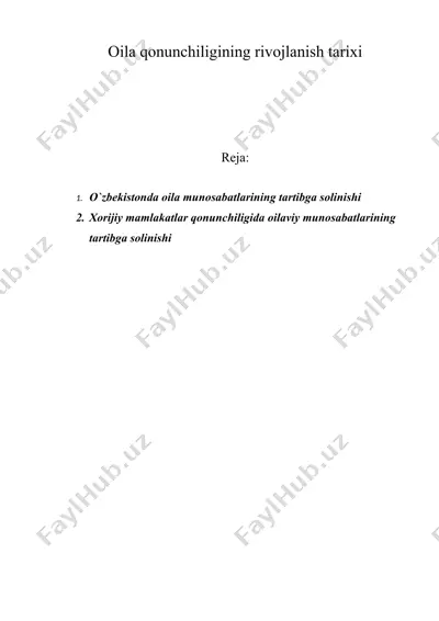 oila qonunchiligining rivojlanish tarixi — DOC