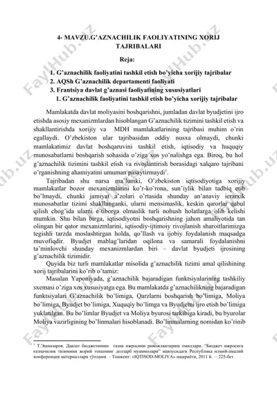 g’aznachilik faoliyatining xorij tajribalari — DOCX
