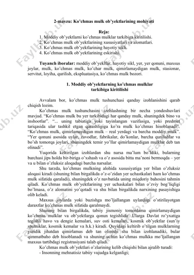 ko’chmas mulk ob’yektlarining mohiyati — DOCX