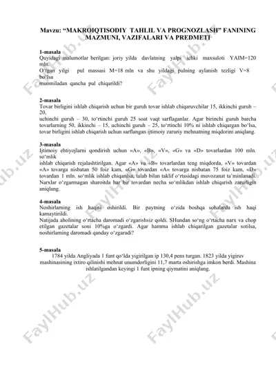 makroiqtisodiy tahlil va prognozlash — DOCX