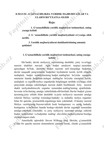 g'aznachilikda yuridik majburiyatlar va ularni ro'yhatga olish — DOCX