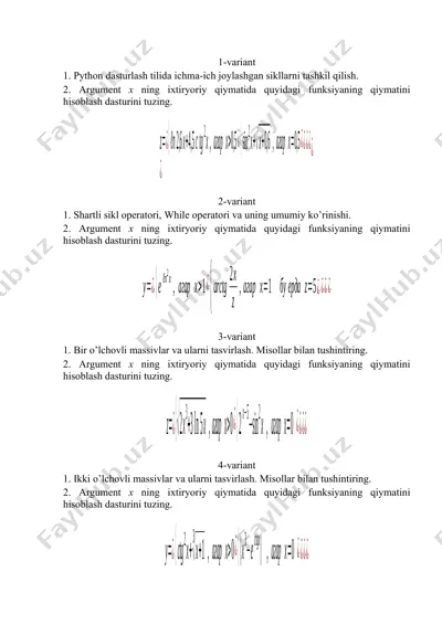 python dasturlash tilida ichma-ich joylashgan sikllarni tashkil qilish — DOCX