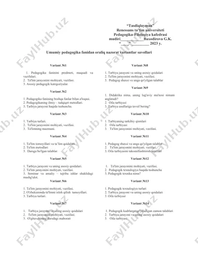 umumiy pedagogika fanidan oraliq nazorat variantlar savollari — DOCX