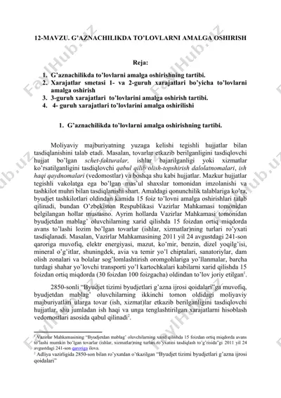 g’aznachilikda to’lovlarni amalga oshirishning tartibi — DOCX