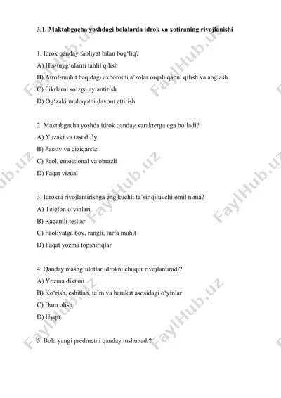maktabgacha yoshdagi bolalarda idrok va xotiraning rivojlanishi — DOCX