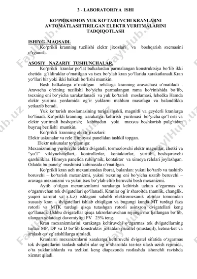 koʻprikli kranlar uchun elektr yuritma laboratoriya ishi — DOCX