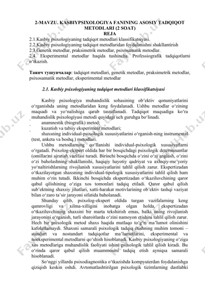 kasbiy psixologiya fanining asosiy tadqiqot metodlari — DOCX