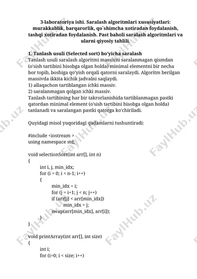 saralash algoritmlari xususiyatlari — DOCX