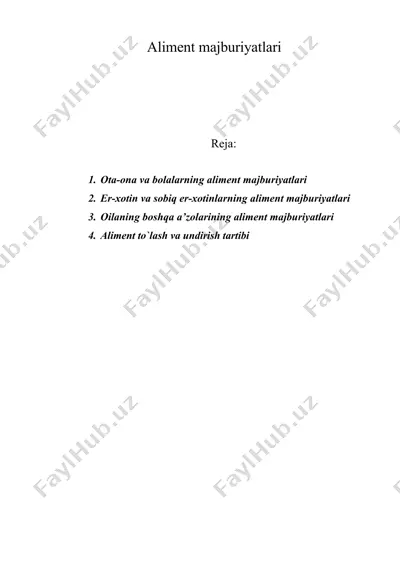 aliment majburiyatlari — DOC