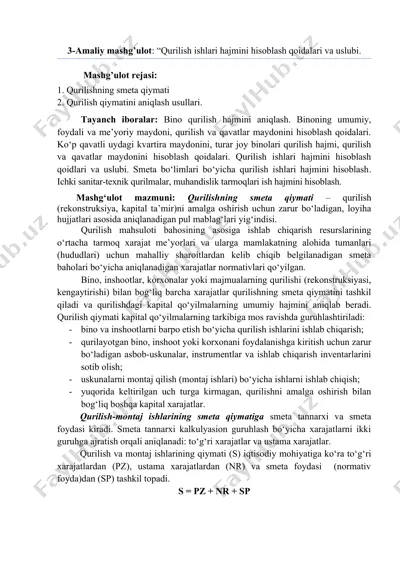qurilish ishlari hajmini hisoblash qoidalari va uslubi — DOCX