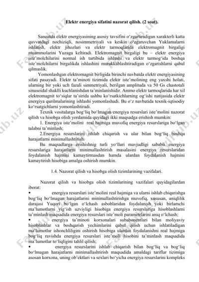 elektr energiya sifatini nazorat qilish — DOCX