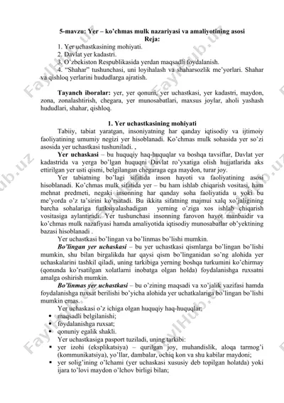 yer – ko’chmas mulk nazariyasi va amaliyotining asosi — DOCX