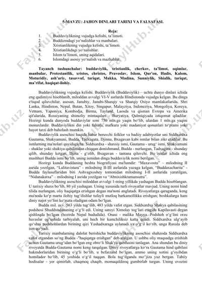 buddaviylikning vujudga kelishi, ta’limoti — DOCX