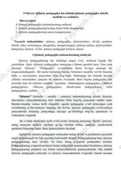 ijtimoiy pedagogika fan sifatida, ijtimoiy pedagogika tahrifi, tuzilishi va vazifalari — DOCX