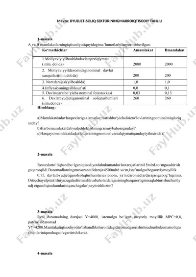 byudjet-soliq sektorining makrio'qtisodiy tahlili — DOCX
