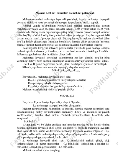mehnat resurslari va mehnat potentsiali — DOCX
