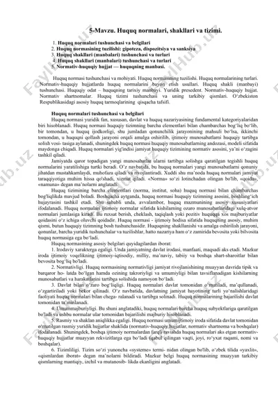 huquq normalari, shakllari va tizimi — DOCX