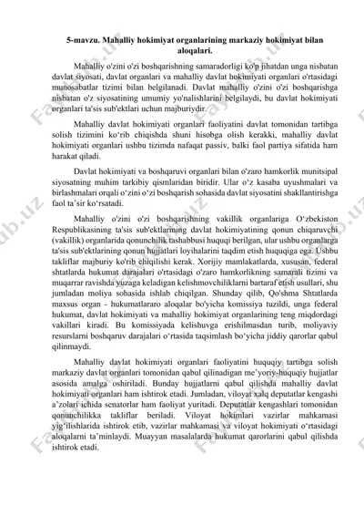 mahalliy hokimiyat organlarining markaziy hokimiyat bilan aloqalari — DOCX