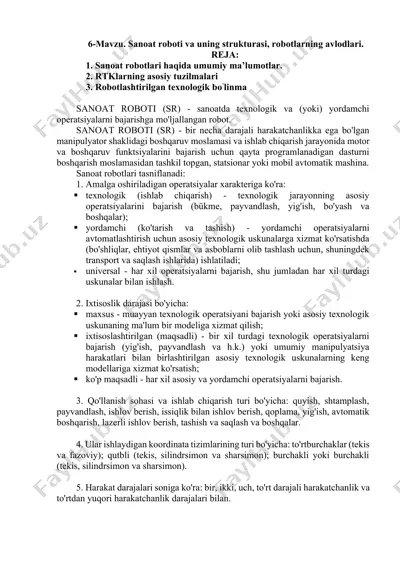sanoat roboti va uning strukturasi — DOCX