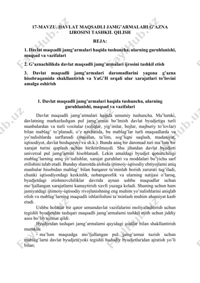 davlat maqsadli jamg'armalari g'azna ijrosini tashkil qilish — DOCX