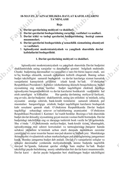davlat qarzlarini boshqarishning mohiyati va zaruriyati — DOCX
