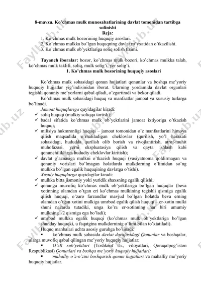 ko’chmas mulk bozorining huquqiy asoslari — DOCX