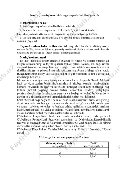 mehnatga haq to‘lashni hisobga olish — DOCX