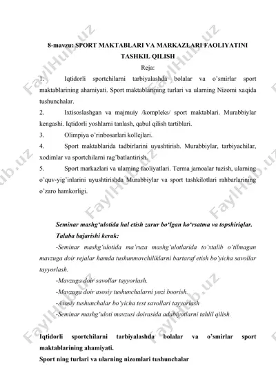sport maktablari va markazlari faoliyatini tashkil qilish — DOCX