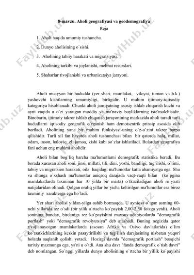 aholi geografiyasi va geodemografiya — DOCX