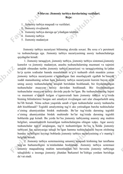 jismoniy tarbiya darslarining vazifalari — DOCX