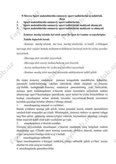 sport maktablarida ommaviy sport tadbirlarini uyushtirish — DOCX
