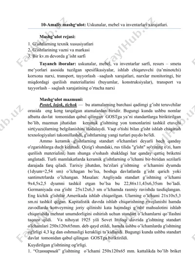 10-amaliy mashg‘ulot: uskunalar, mebel va inventarlari xarajatlari. — DOCX