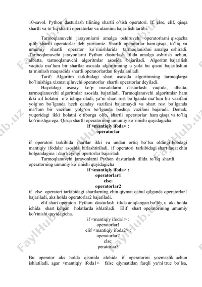python dasturlash tilining shartli o’tish operatori — DOCX