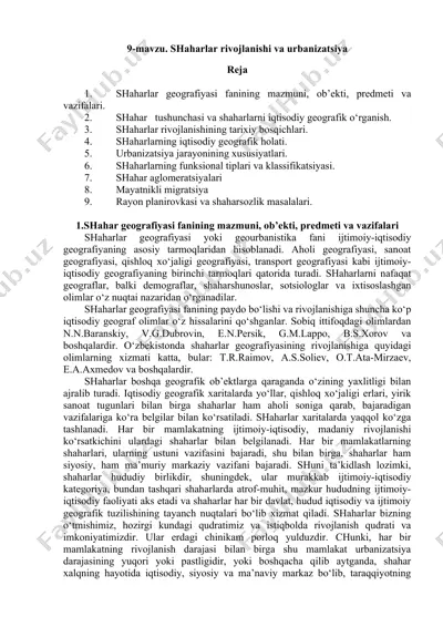 shaharlar rivojlanishi va urbanizatsiya — DOCX