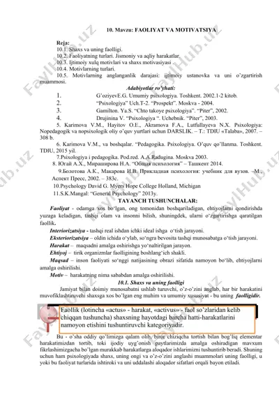 faoliyat va motivatsiya — DOCX
