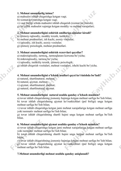 mehnat unumdorligi va uning o'lchash usullari — DOCX