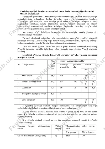 turmush darajasini aniqlashda oila xarajatlarining salmog’ini guruhlab o’rganish — DOCX
