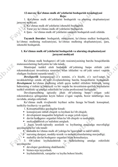 ko’chmas mulk ob’yektlarini boshqarish texnologiyasi — DOCX