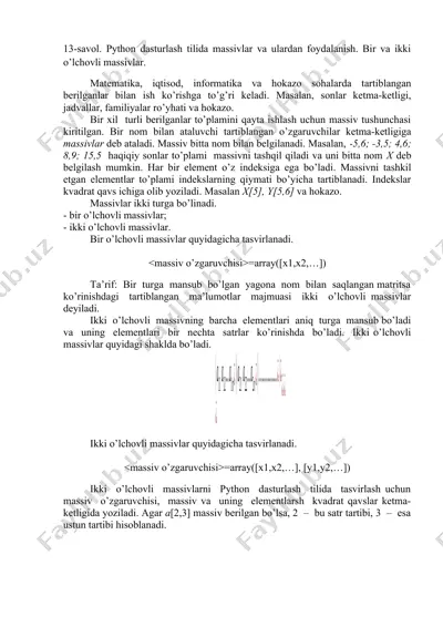 python dasturlash tilida massivlar va ulardan foydalanish — DOCX