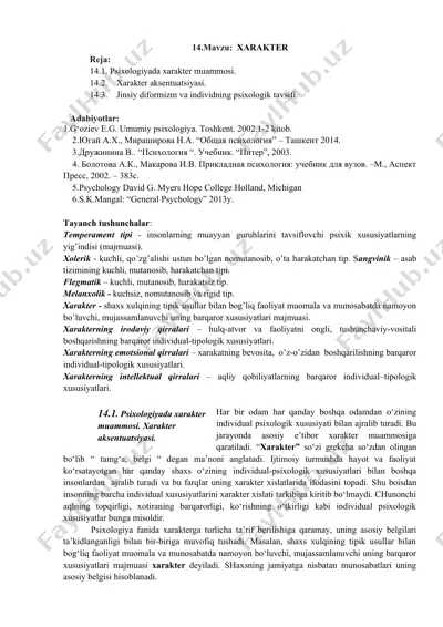 xarakter psixologiyasi — DOCX