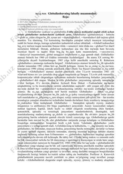 globallashuvning falsafiy muammolari — DOCX