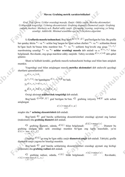 grafning metrik xarakteristikalari — DOCX