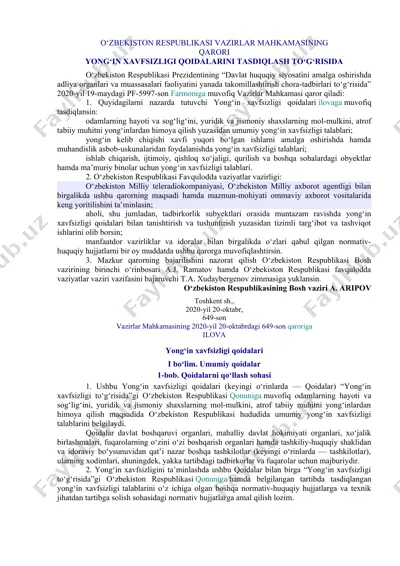 o‘zbekiston respublikasi vazirlar mahkamasi qarori — DOCX