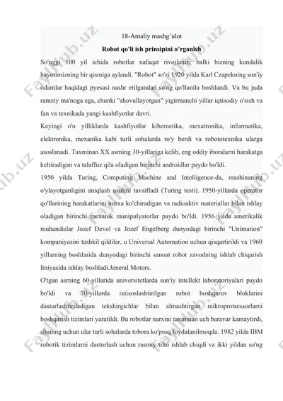 robototexnika tarixi — DOCX