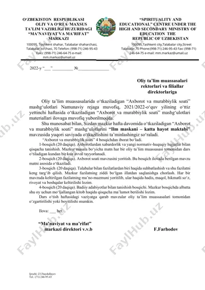 "axborot va murabbiylik soati mashg'ulotlari" — DOCX