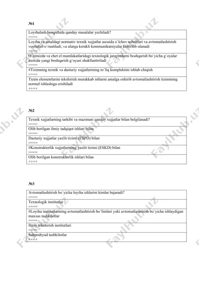 avtomatlashtirish bo'yicha loyiha ishlarini bajarish — DOCX