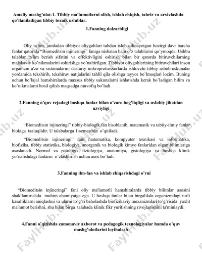 tibbiy ma'lumotlarni olish, ishlab chiqish, tahrir va arxivlashda foydalaniladigan tibbiy texnik uslublar — DOCX