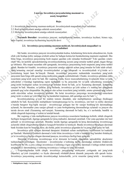 investitsiya jarayonlarining mazmuni va asosiy bosqichlari — DOCX