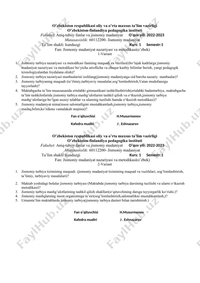 jismoniy madaniyat nazariyasi va metodikasi — DOCX
